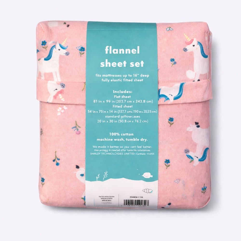 Pillowfort Pink Unicorn Flannel Sheet Set - Picture 2 of 2